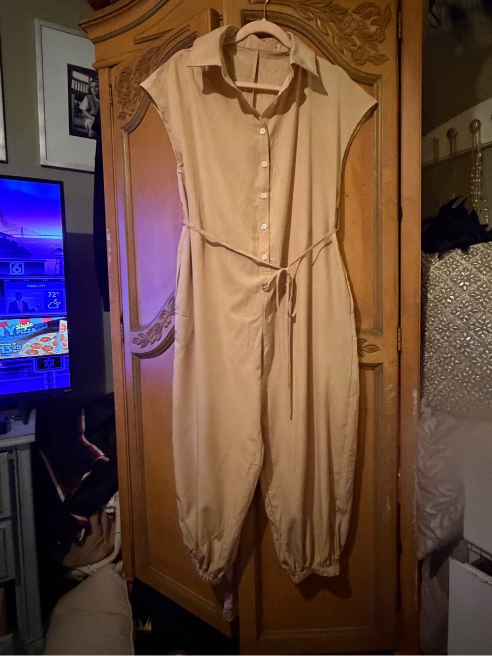 Sleeveless Beige Utility Jumpsuit with Drawstring Waist - Picture 9 of 9